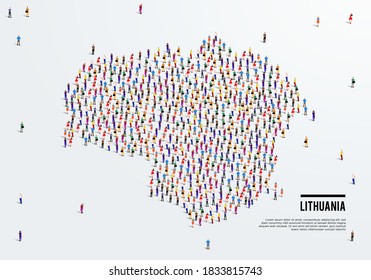 Lithuania Map. Large group of people form to create a shape of Lithuania Map. vector illustration.