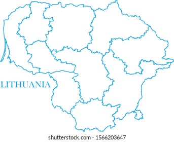 Lithuania map line blue color