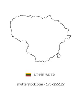 Lithuania map line, linear thin vector simple and flag. Black on white background