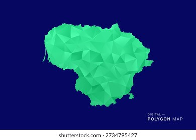 Mapa de Lituania - Vector de bajo polígono polivinílico, silueta triangulada geométrica en tonos verdes y azules, estilo moderno limpio, fondo aislado para uso infográfico.