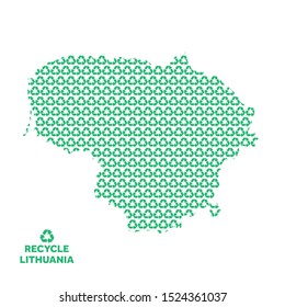 Lithuania map made from recycling symbol. Environmental concept