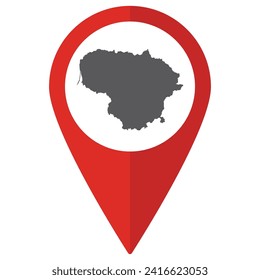 Lithuania map on map pin icon red color isolated