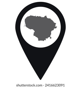 Lithuania map on map pin icon black color isolated