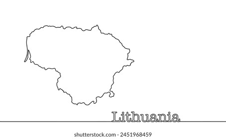 Lithuania map outline. A state located in Europe, on the eastern coast of the Baltic Sea. Hand drawing.