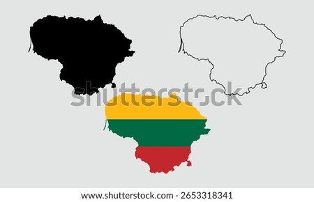 Lithuania map in outline style, black color, color of country flag version.
