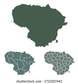 Lithuania map outline vector with administrative borders, regions, municipalities, departments in black white colors. Infographic design template map.