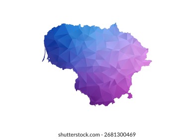 Lithuania Map - Polygon Style Vector Illustration in Blue and Purple Gradient, Low Poly Geometric Design, Isolated on White Background, Ideal for Infographics and Learning Materials.