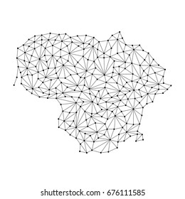 Lithuania map of polygonal mosaic lines network, rays and dots vector illustration.