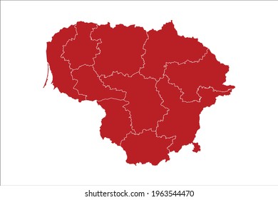 Lithuania Map Red Color on White Backgound