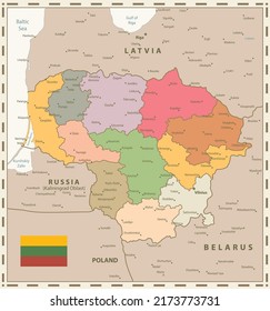 Lithuania Map Retro Colors. Vector illustration.