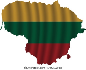Lithuania map with rippled flag on white illustration. Waving Fabric Flag Map of Lithuania. Map of Europe. Vector White Background. Vector illustration eps10.