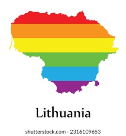 Lithuania map shape fill rainbow color isolated on white background. Design concept country accept pride LGBT.