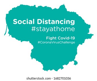 Lithuania map with Social Distancing stay at home tag