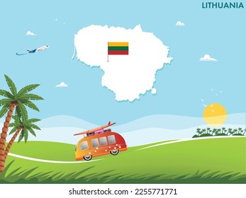 Lithuania map with travel and tourism theme vector illustration design