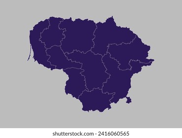 Lithuania map vector, Blue purple color isolated on gray background.