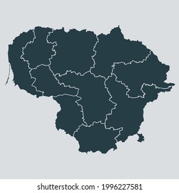 Lithuania map vector, isolated on gray background