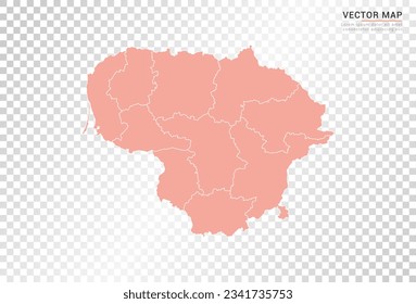 Lithuania map vector orange color on transparent background.