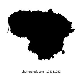 Lithuania map vector silhouette isolated on white background.