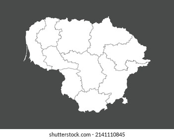 Lithuania map vector, white color, Isolated on gray background