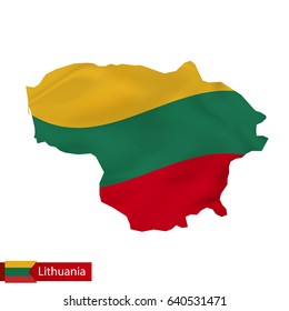 Lithuania map with waving flag of Lithuania. Vector illustration.