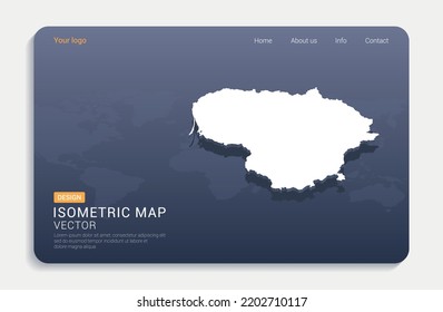 Lithuania map white on blue background with isometric vector.