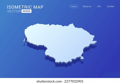 Lithuania map white on blue background with isolated 3D isometric concept vector illustration.