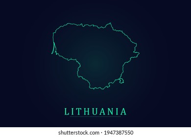 Lithuania Map - World Map International vector template with thin green outline or outline graphic sketch style and green color isolated on dark background - Vector illustration eps 10