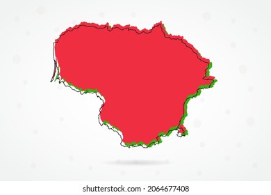 Lithuania Map - World Map International vector template with including red, green and black outline sketch isolated on white background - Vector illustration eps 10