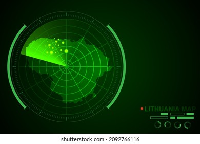 Litauen Karte - Weltkarte - Vektorvorlage mit futuristischem Circle Radar-Stil HUD, GUI, Benutzeroberfläche einzeln auf dunkelgrünem Hintergrund - Vektorgrafik eps10