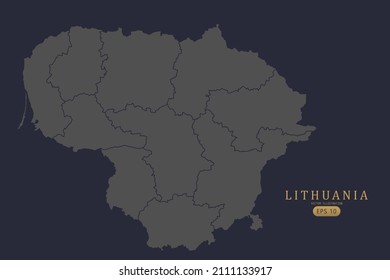 Lithuania Map - World Map International vector template with High detailed including grey and black outline color isolated on black background - Vector illustration eps 10