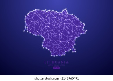 Lithuania Map - World Map International vector template with purple mash line, point scales, and polygon style isolated on purple technology background - Vector illustration eps 10