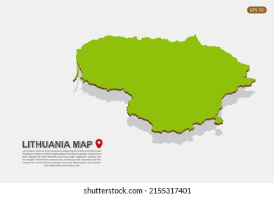Lithuania Map - World map International vector template with isometric style including shadow, green and brown color isolated on white background for design - Vector illustration eps 10