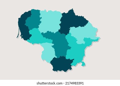 Mapa de Lituania - Mapa Mundial Plantilla vectorial internacional con Alto detalle que incluye el color de contorno azul y verde aislado en fondo blanco - Ilustración vectorial eps 10