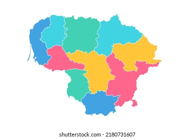 Mapa de Lituania - Mapa mundial Modelo vectorial internacional con alto nivel de detalle que incluye color de contorno azul, verde, rosa y amarillo aislado en fondo blanco - Ilustración vectorial eps 10