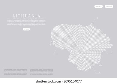 Lithuania Map - World map vector template with White dots, grid, grunge, halftone style isolated on grey background for education, infographic, design, website - Vector illustration eps 10