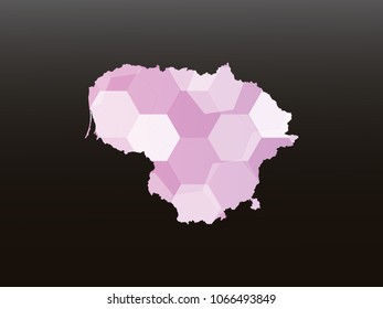 Lithuania map-Purple map made of hexagon on black and gray background, gradient color. Vector illustration eps 10.