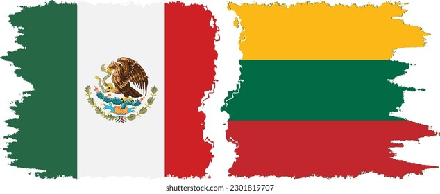 Lithuania and Mexico grunge flags connection, vector