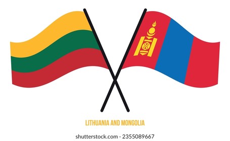 Lithuania and Mongolia Flags Crossed And Waving Flat Style. Official Proportion. Correct Colors