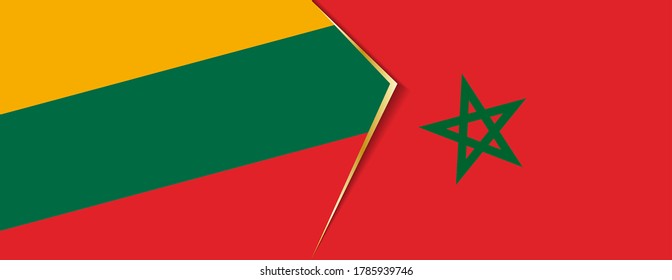 Banderas de Lituania y Marruecos, dos banderas vectoriales símbolo de relación o enfrentamiento.
