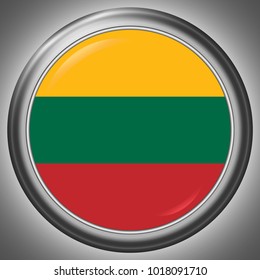 Lithuania National Flag in Circle Metall Frame Template with light and shadow effect - Vector Illustration