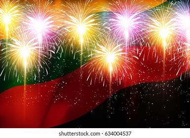 Lithuania national flag Fireworks background