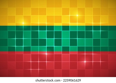 Rectángulo de bandera nacional de Lituania 3:2 Relación de Chessboard Digital Neon Grid Square Fondo de diseño de ladrillo