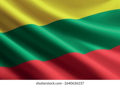 Lithuania national flag waving in the wind, realistic detailed silk texture