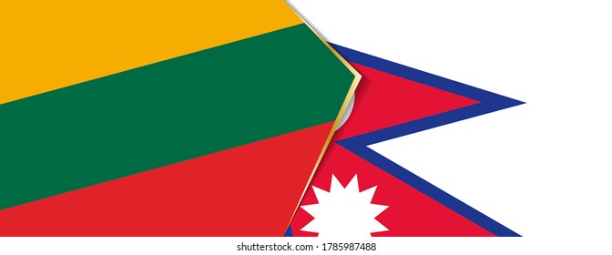 Lithuania and Nepal flags, two vector flags symbol of relationship or confrontation.