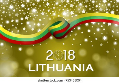 Lithuania New Year 2018 National greeting card luxury style flag ribbon concept. Vector Illustration
