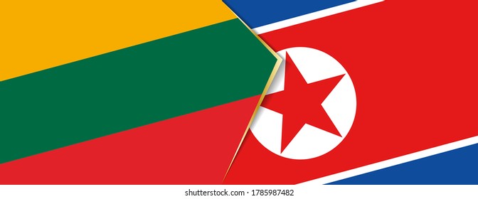 Lithuania and North Korea flags, two vector flags symbol of relationship or confrontation.