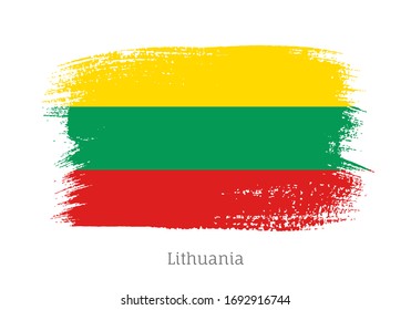 Bandera oficial de Lituania en forma de pincel. Símbolo de identidad nacional lituano. Objeto de mancha de brocha de roce aislado en ilustración vectorial de fondo blanco. Sello patriótico de Lituania