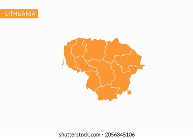 Mapa anaranjado de Lituania, vector detallado.