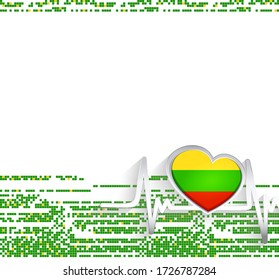 Lithuania Patriotic Background. Lithuania flag heart shaped and heartbeat line. Vector illustration.