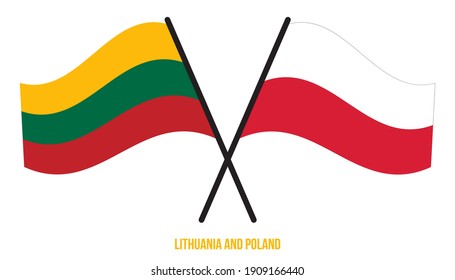 Lithuania and Poland Flags Crossed And Waving Flat Style. Official Proportion. Correct Colors.